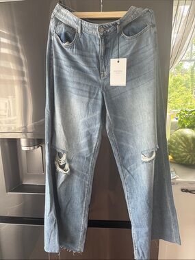 Hidden Denim Distressed Light Blue Wide-Leg Jeans